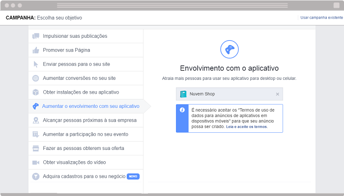 Anúncio Aumentar o envolvimento com seu aplicativo Facebook